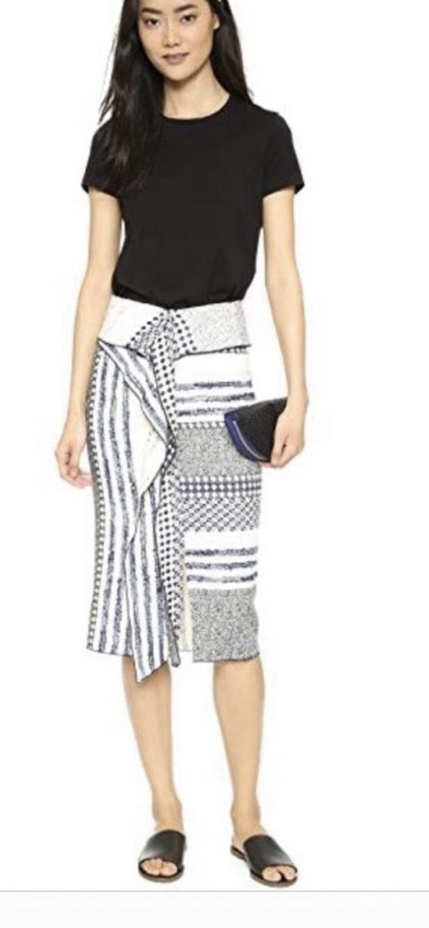 Kobi Halperin Jaquard Pencil Skirt Fold Over Size 6 Striped Office Corpcore